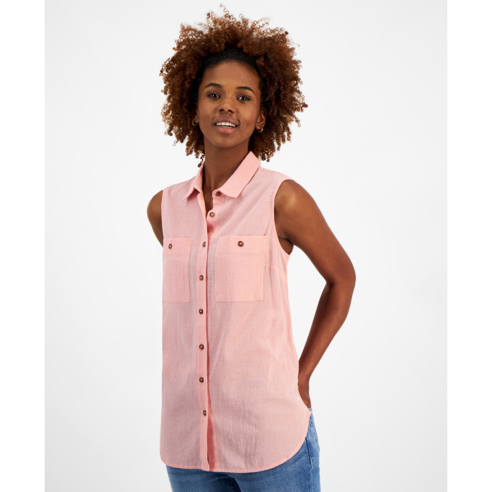Nautica Jeans Women's XS Pink 100% Cotton Sleeveless Button Tunic Top NWT